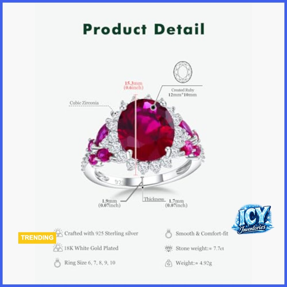 Sterling Silver Halo Ring With Created Ruby And C… - image 6